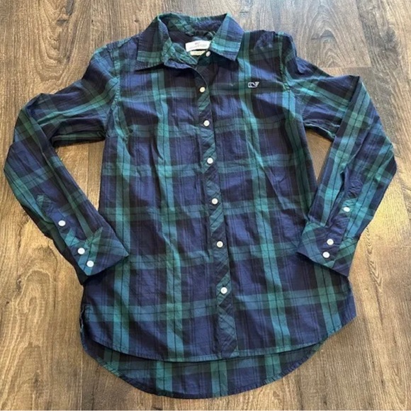 Vineyard Vines Tops - *EUC* Vineyard Vines Women's Blue Green Plaid Long Sleeve Shirt Size 00